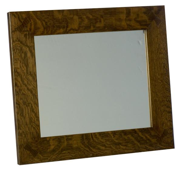 Appraisal: CONTEMPORARY ARTS CRAFTS Butterfly-joined quarter-sawn oak frame around a mirror