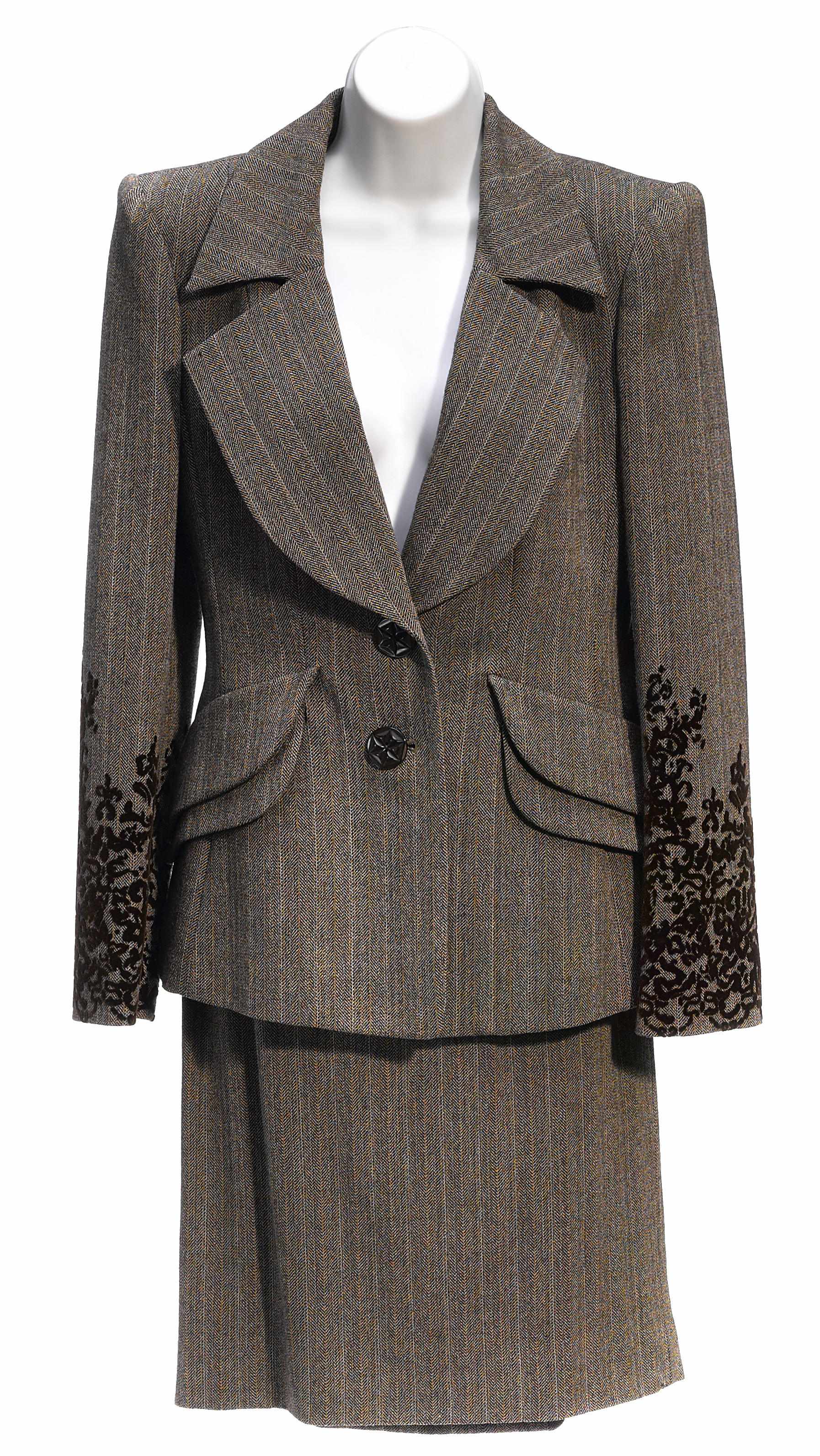 Appraisal: A Christian Lacroix brown tweed jacket skirt and pants with