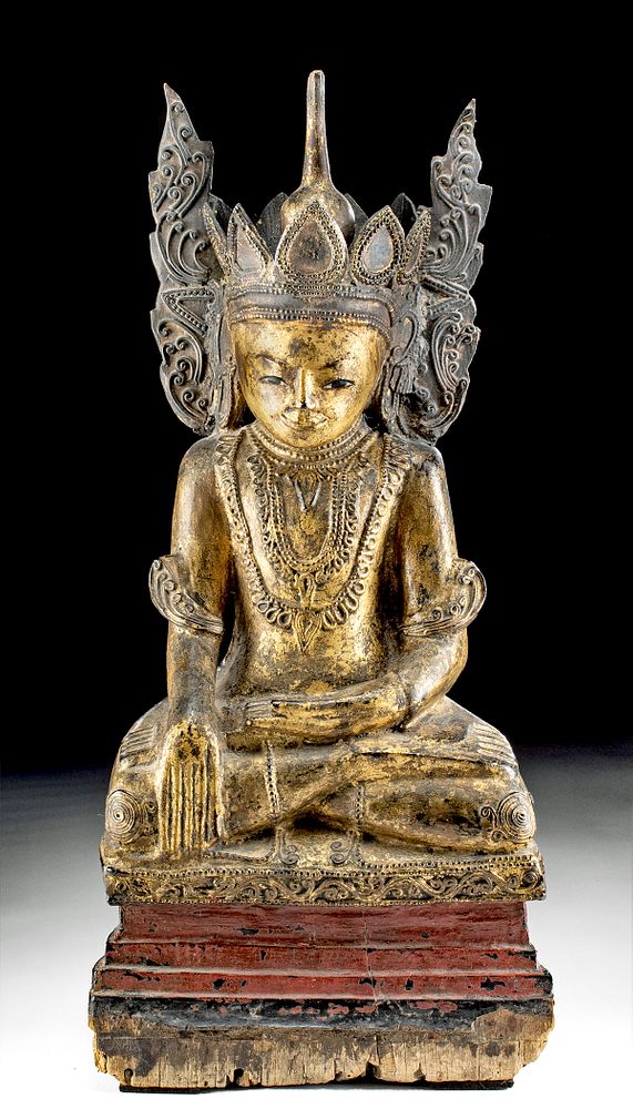 Appraisal: th C Thai Gilt Wood Crowned Buddha Southeast Asia Thailand