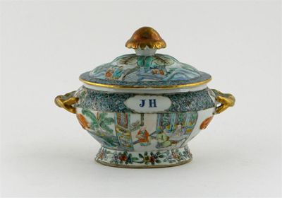 Appraisal: A Chinese Canton oval small tureen and cover inscribed 'JH'