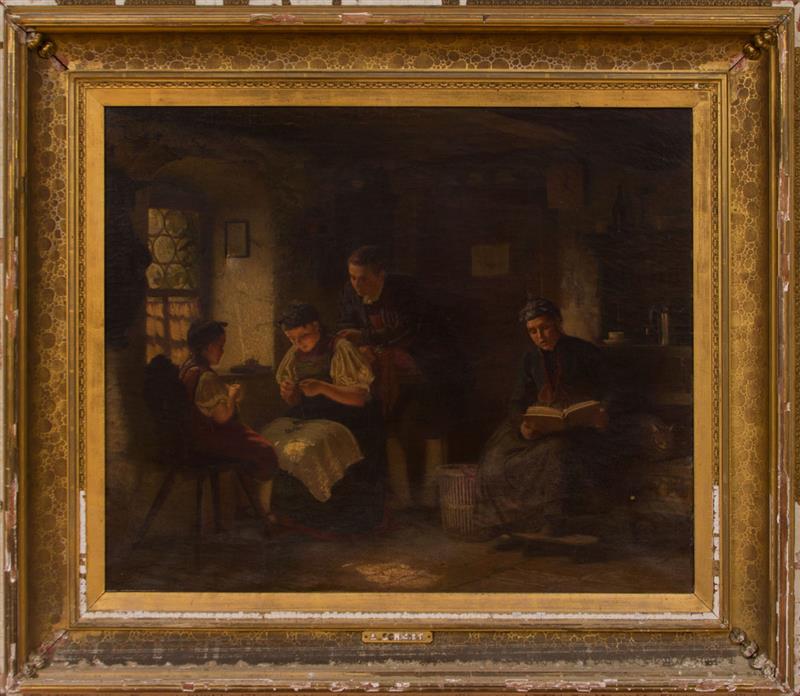 Appraisal: EUROPEAN SCHOOL INTERIOR GENRE SCENE Oil on canvas unsigned x