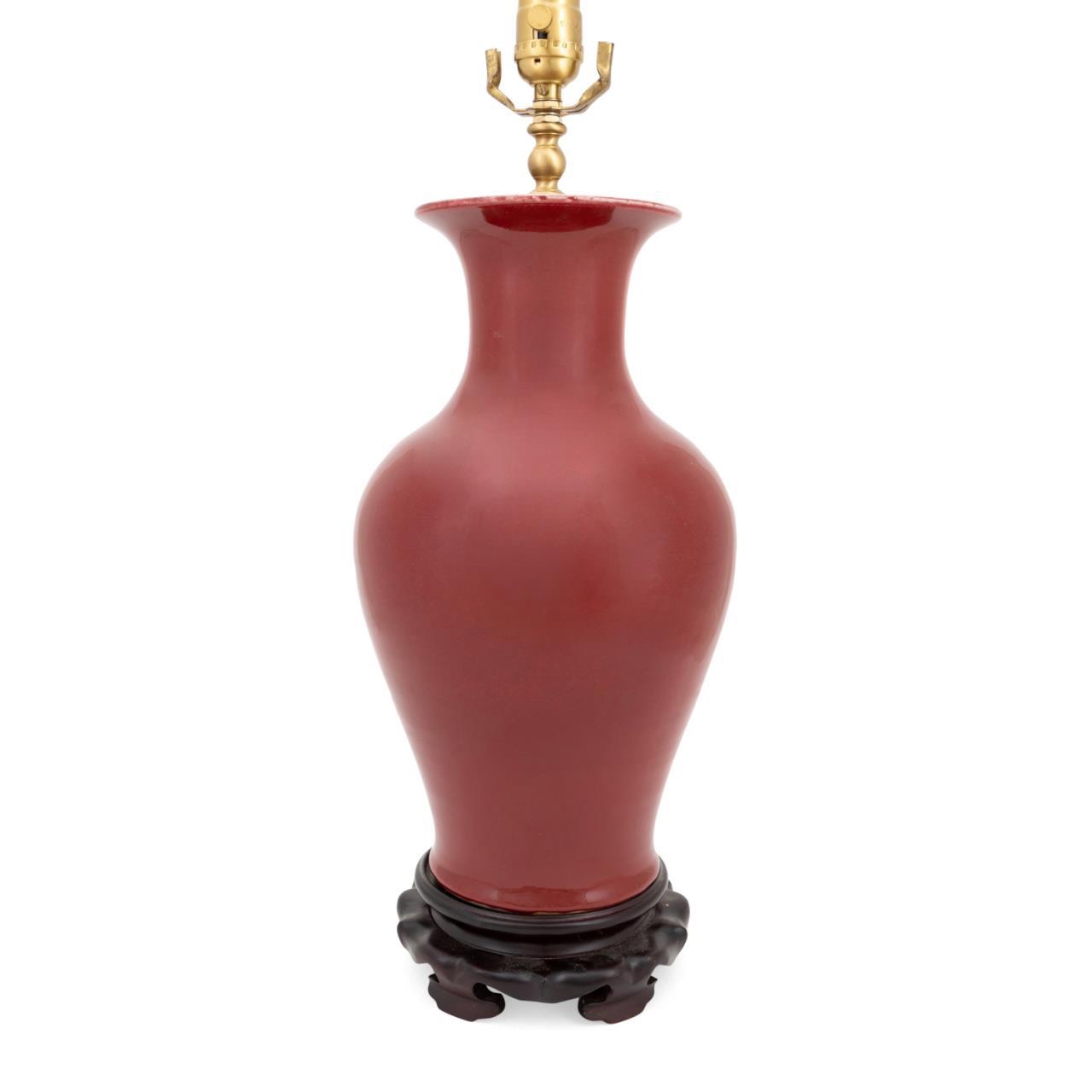 Appraisal: CHINESE SANG DE BOEUF VASE MOUNTED AS A TABLE LAMP