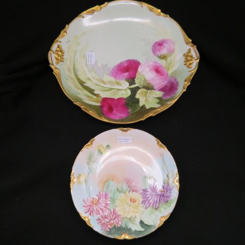 Appraisal: Limoges Porcelain Handpainted Charger thistle and gold decor together with