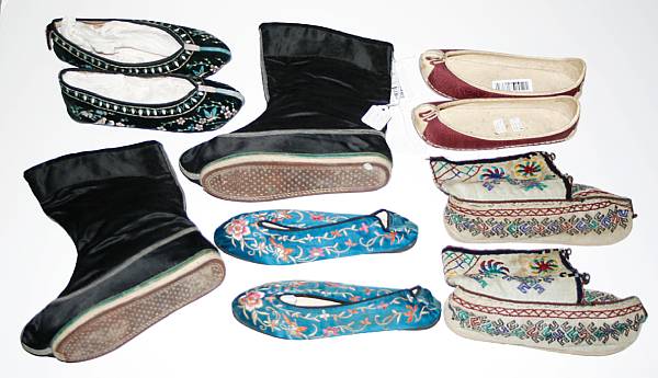 Appraisal: A group of Asian shoes Including six pairs in cloth