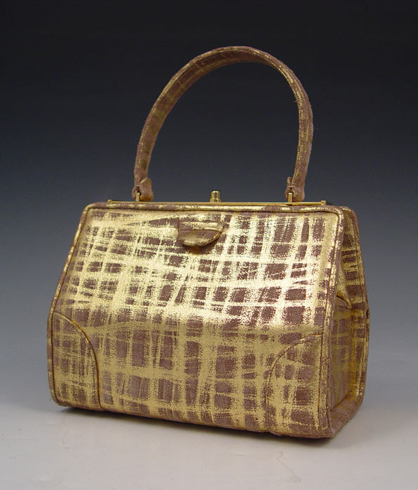 Appraisal: JUDITH LEIBER PAINTED SUEDE HANDBAG Gold paint on brown suede