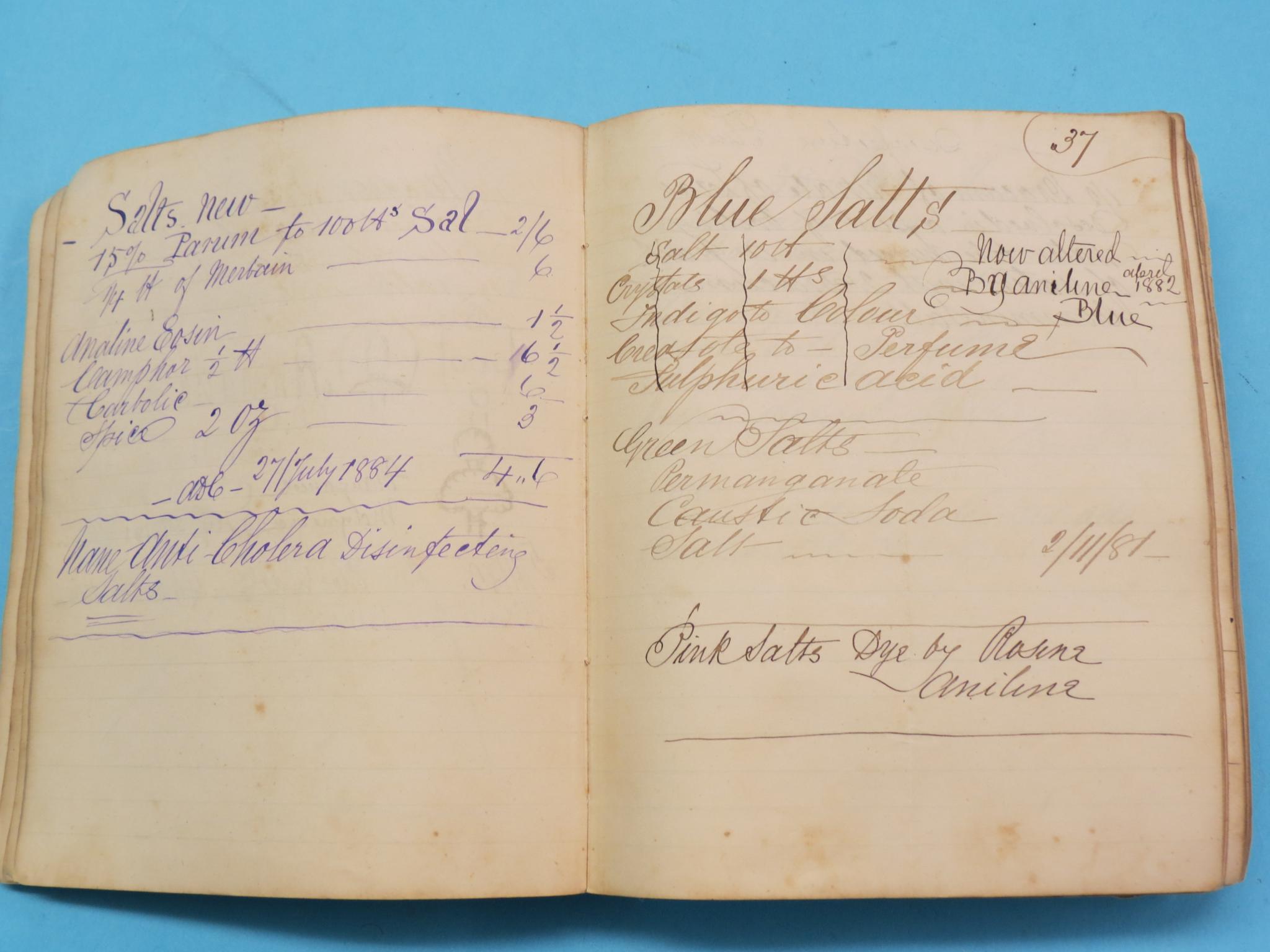 Appraisal: A Victorian chemist's note and scrap book numerous hand-written notes