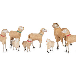 Appraisal: Eight German Wooly Sheep Toys with Stick Legs Height of