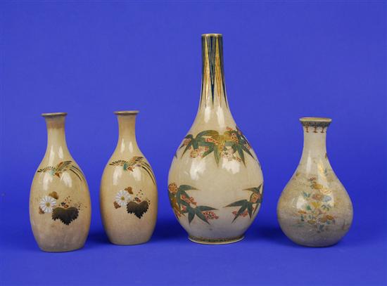 Appraisal: FOUR JAPANESE EARTHENWARE BOTTLE FORM VASES height of tallest inches