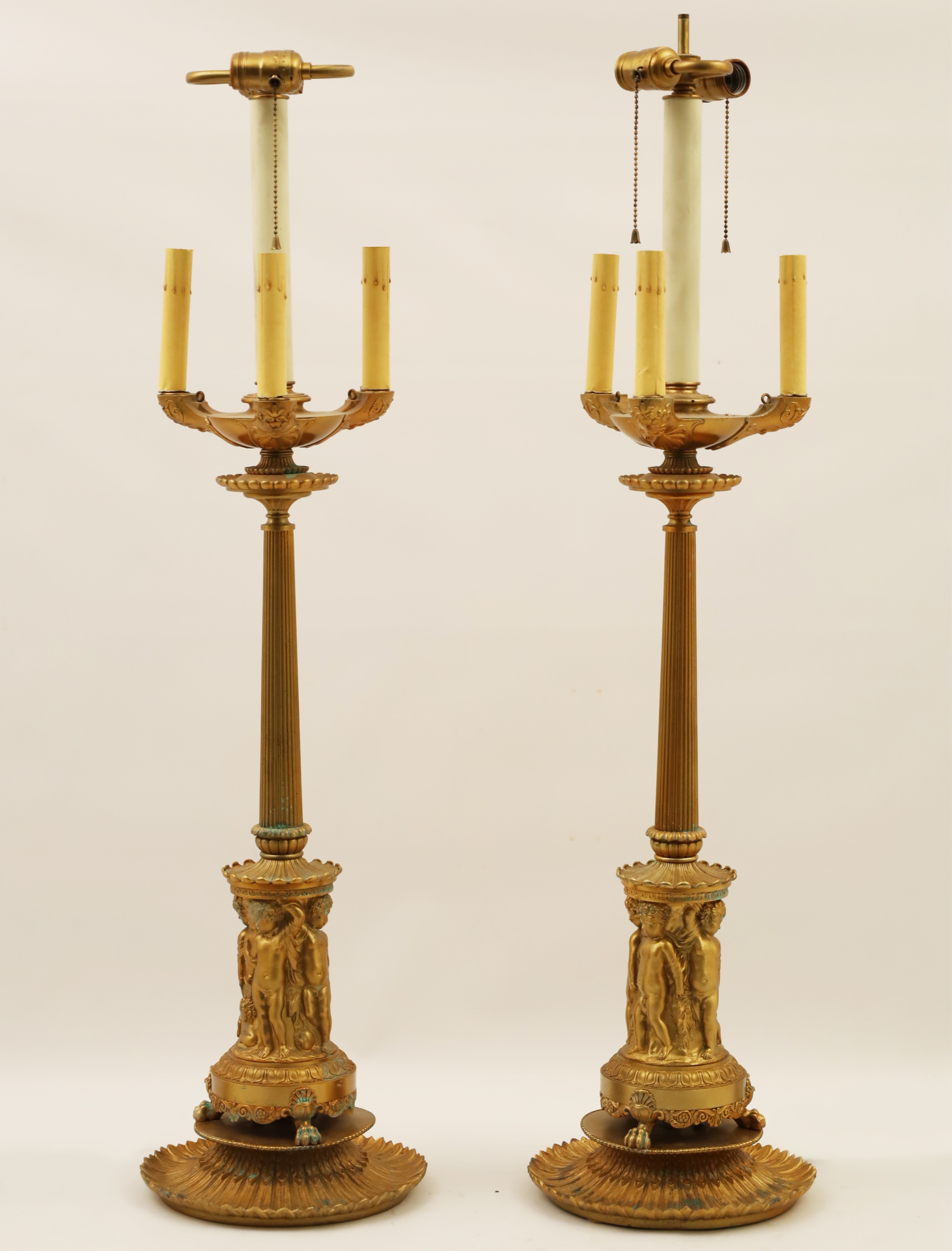 Appraisal: PR OF FRENCH EMPIRE GILT CANDELABRA Pair of French Empire