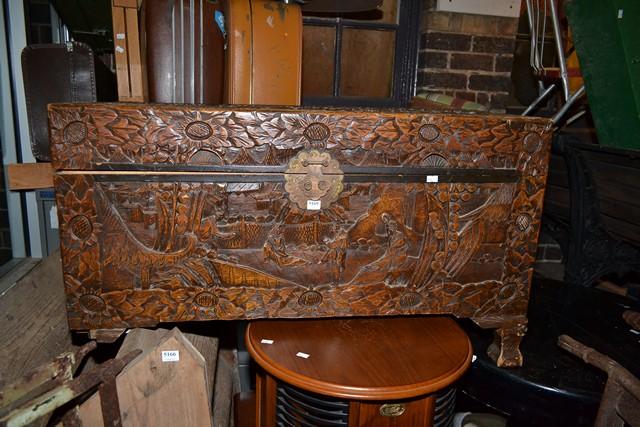 Appraisal: A CARVED ORIENTAL WOODEN TRUNK