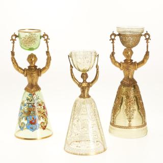 Appraisal: Continental gilt metal and glass marriage cups Continental gilt metal