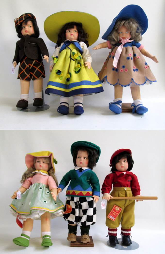 Appraisal: COLLECTION OF SIX LENCI FELT DOLLS variety of characters and