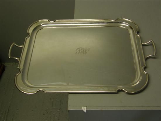 Appraisal: George V silver two handled tray with shaped border Sheffield