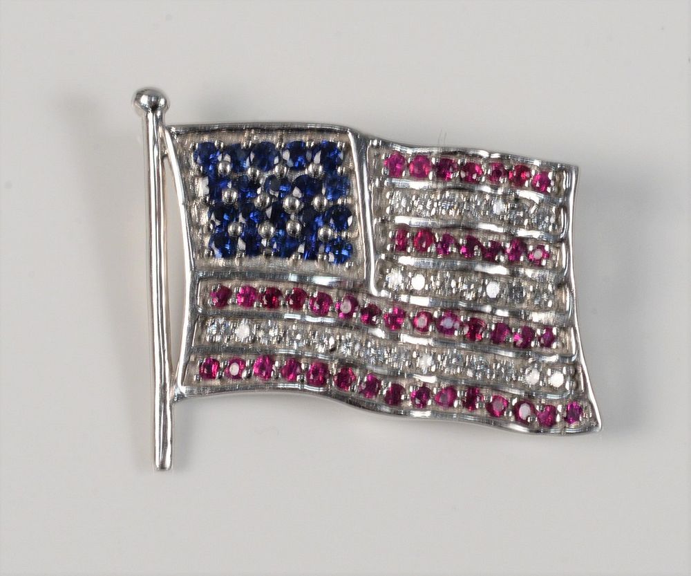 Appraisal: Karat White Gold Flag Pin set with twenty sapphires four