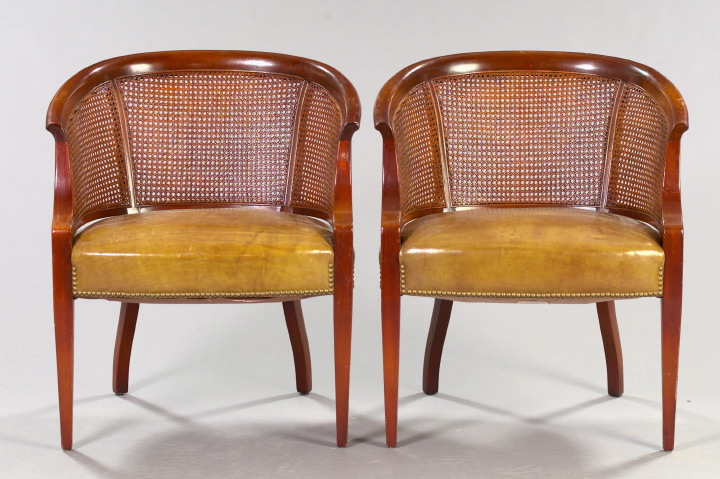 Appraisal: Pair of Edwardian-Style Mahogany Tub Chairs each with a curved