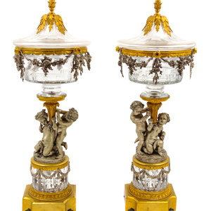 Appraisal: A Pair of Continental Cut Glass Gilt and Silvered Bronze