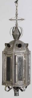 Appraisal: Large Tin Lantern Electric punched metal with glass windows -