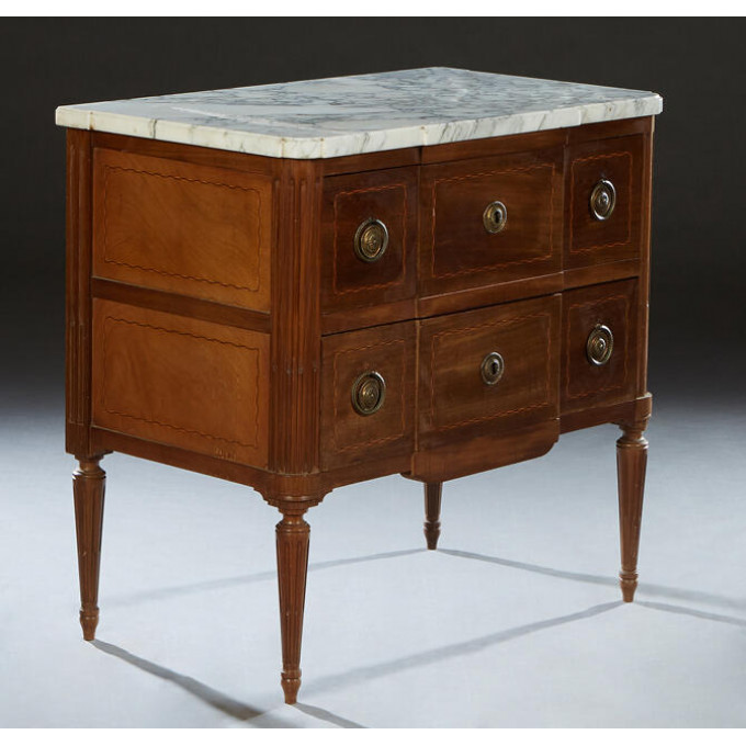 Appraisal: French Louis XVI Style Inlaid Walnut Marble Top Commode early