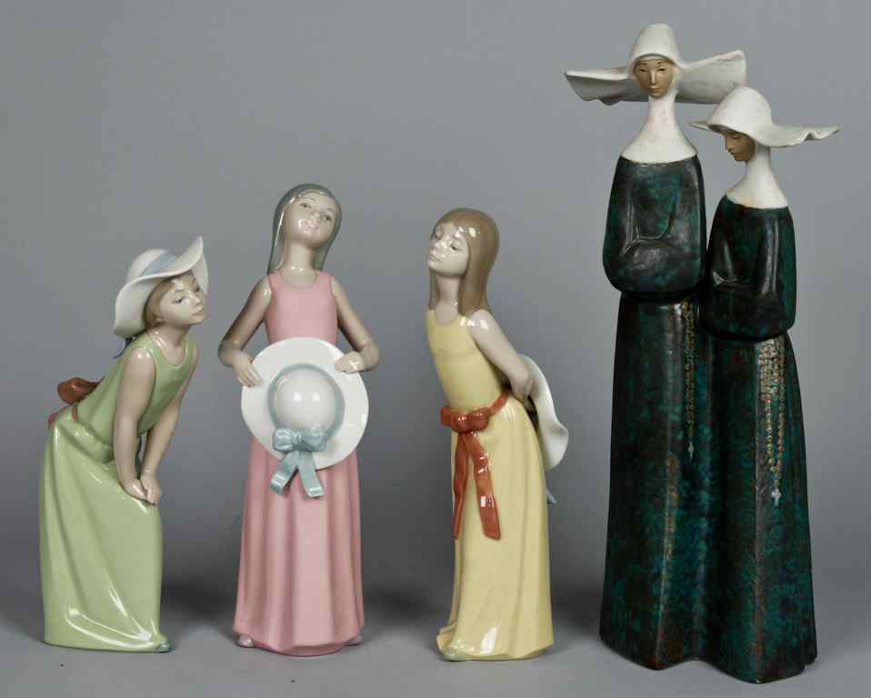 Appraisal: FIVE LLADRO FIGURES Including two nuns walking and three models