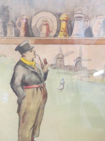 Appraisal: George S Payne watercolor Dutch manwith pipe steins above listed