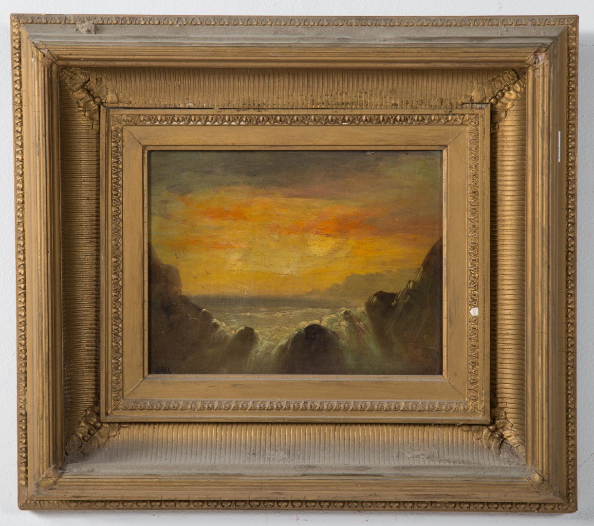 Appraisal: Framed oil on canvas of a sunset scene Undernumber