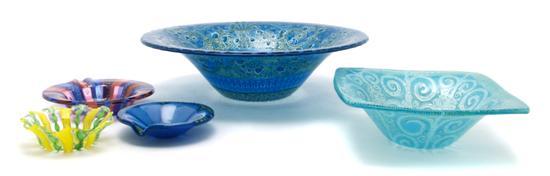 Appraisal: Collection of Four Higgins Glass Articles comprising three circular bowls