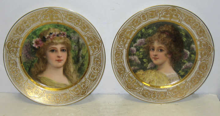 Appraisal: PAIR OF AUSTRIAN PORCELAIN PORTRAIT PLATES Hand painted portraits of