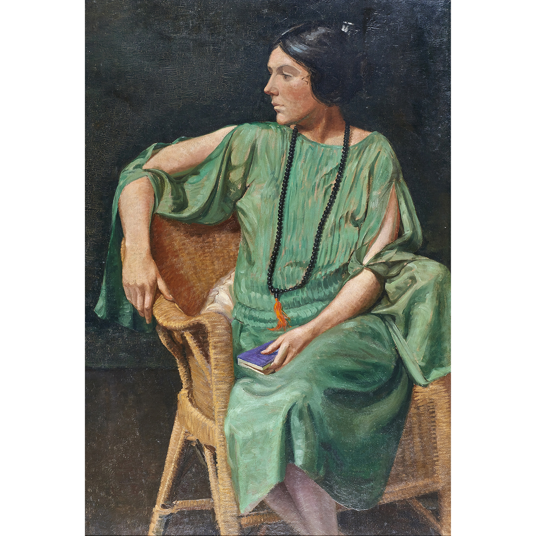 Appraisal: PAINTING PORTRAIT OF A WOMAN IN GREEN American School late