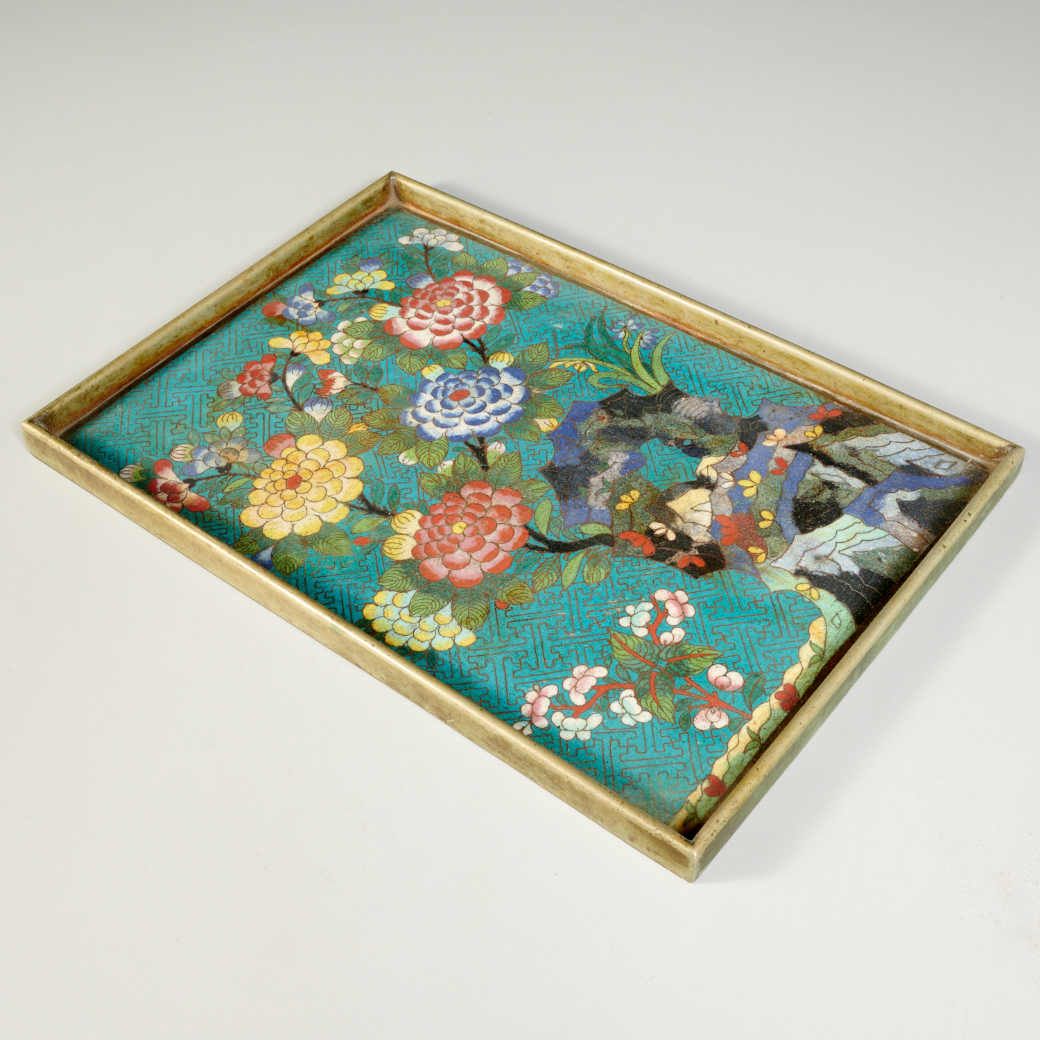 Appraisal: CHINESE RECTANGULAR CLOISONNE ENAMEL TRAY Qing Dynasty likely th c