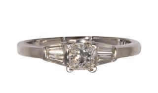 Appraisal: Diamond and platinum ring Diamond and platinum ring featuring square