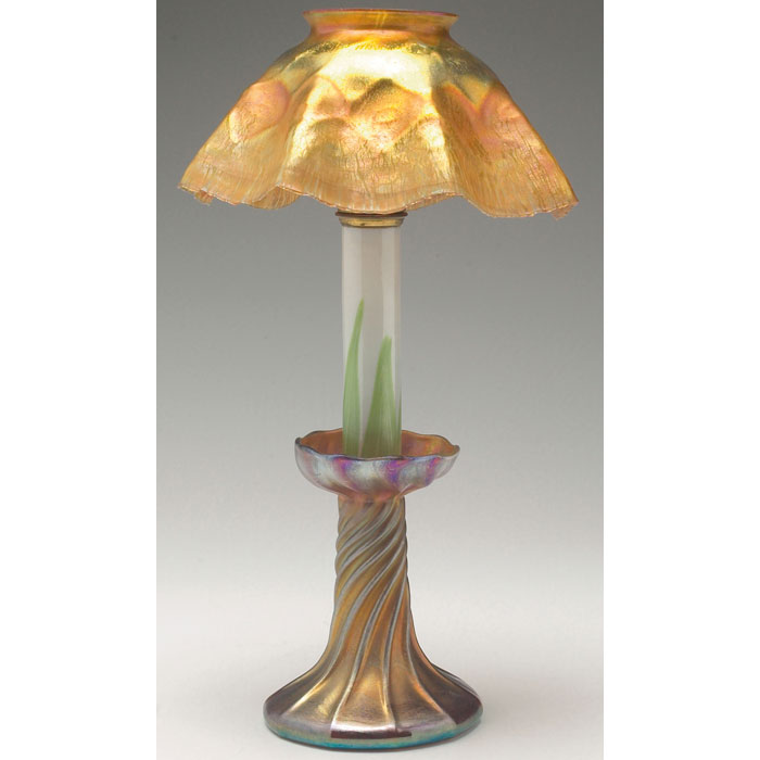 Appraisal: L C Tiffany candlestick lamp swirling gold favrile glass base