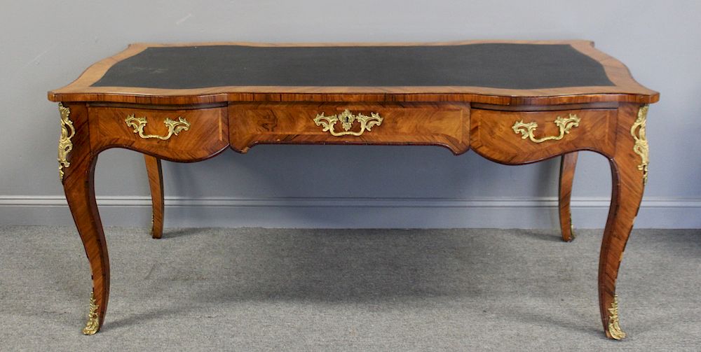 Appraisal: Louis XV Style Bronze Mounted Satinwood Banded And Leathertop Bureau