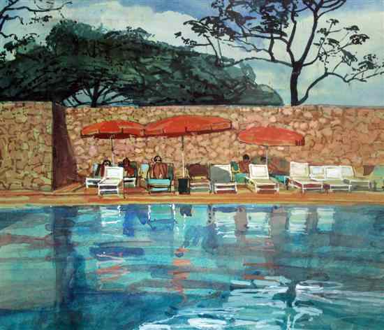 Appraisal: William Bowyer RA b watercolour 'Swimming Pool Nairobi' signed and