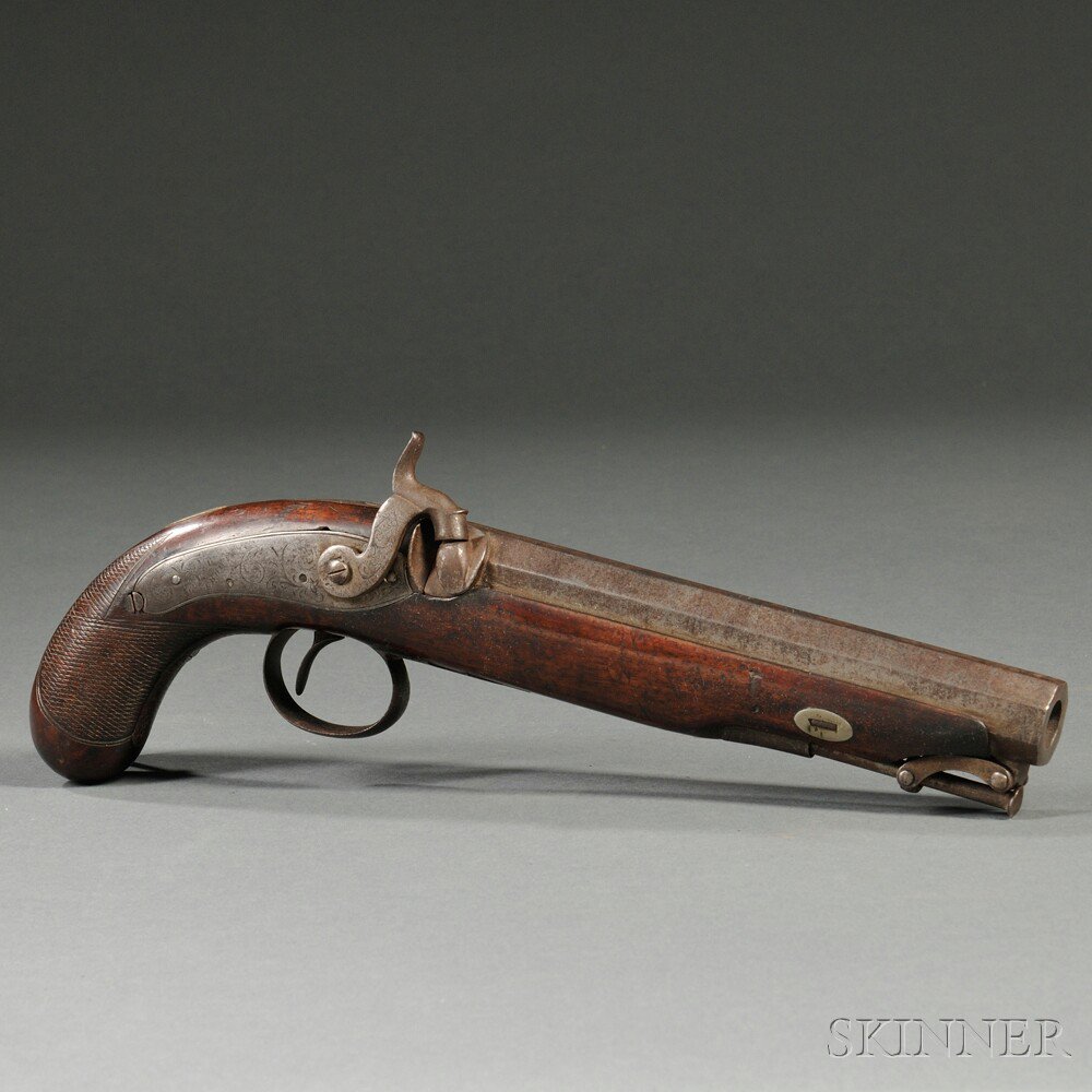 Appraisal: Backlock-style Percussion Pistol c mid- th century walnut stock with