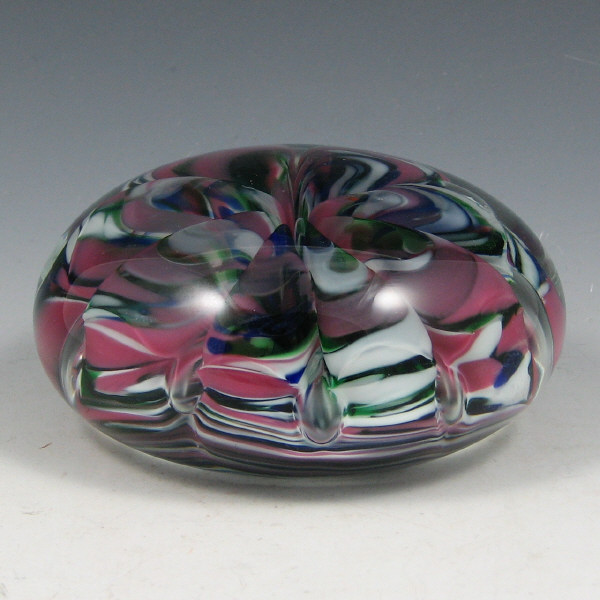 Appraisal: St Clair Multi-Colored Paperweight St Clair multi-colored paperweight with pink