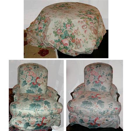 Appraisal: Pair of Louis XV Style Walnut Upholstered Bergeres Together with