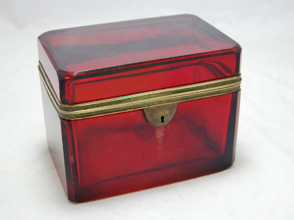 Appraisal: th century French ruby flash glass casket gilt metal hinge