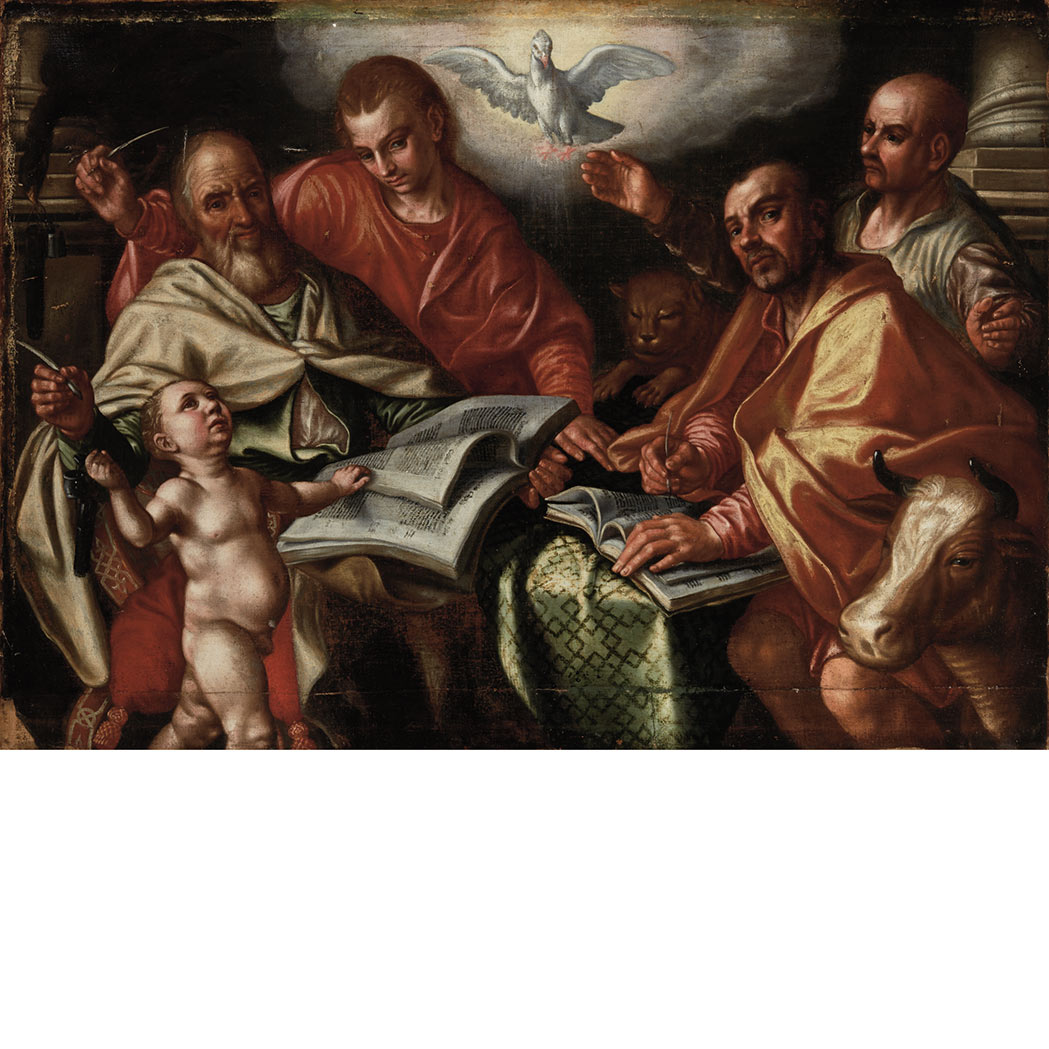 Appraisal: Circle of Pieter Aertsen The Four Evangelists Writing the Gospels