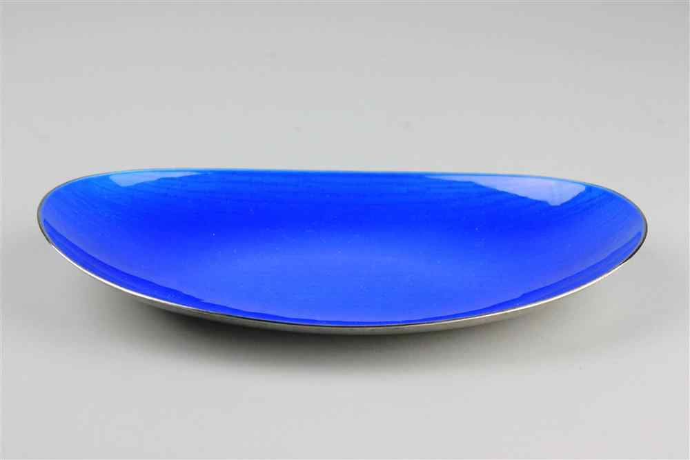 Appraisal: TOSTRUP NORWEGIAN SILVER BLUE ENAMELLED OVAL DISH marked J Tostrup