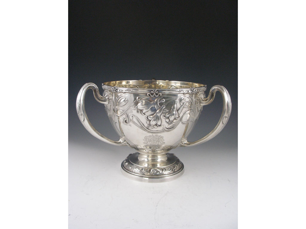 Appraisal: Gorham Sterling Silver Art Nouveau Punch Bowl three handled trophy