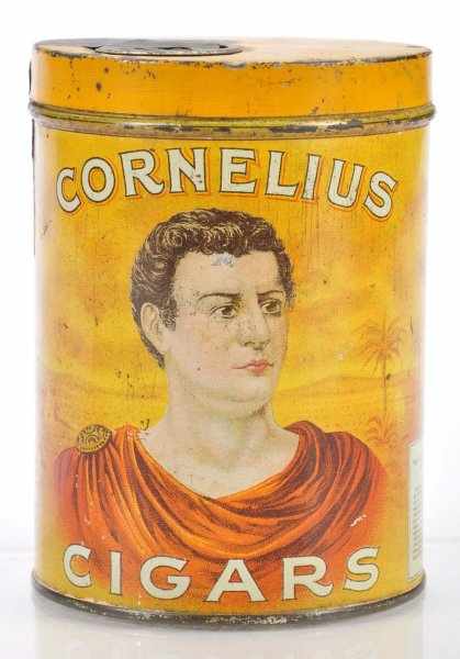 Appraisal: Cornelius Cigar Tin Description Scarce round cigar tin with humidor-disc