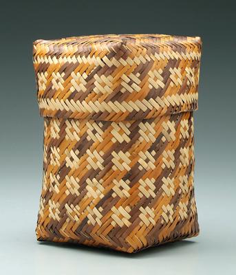 Appraisal: Rowena Bradley lidded basket river cane double woven with brown