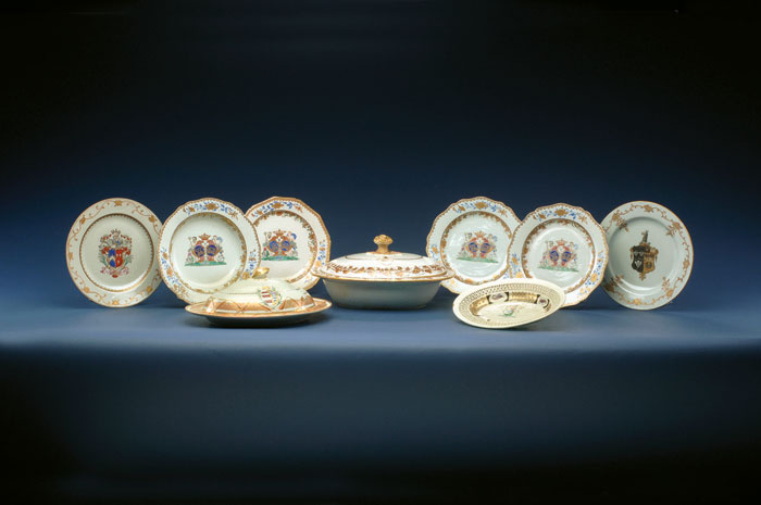 Appraisal: TWO EIGHTEENTH CENTURY CHINESE EXPORT PORCELAIN ARMORIAL DINNER PLATES Each