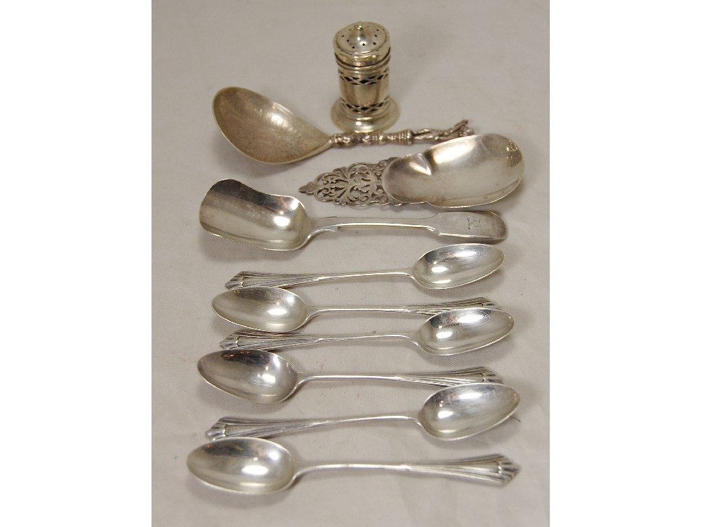 Appraisal: Unusual silver caddy spoon pear-shaped with pierced handle Sheffield by