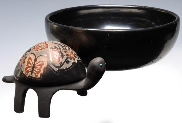 Appraisal: MARIE SANTANA BOWL WITH MELONY GUTIERREZ TURTLE A large polished