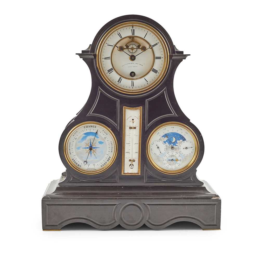 Appraisal: FRENCH SLATE PERPETUAL CALENDAR MANTEL CLOCK WITH BAROMETER ACHILLE BROCOT