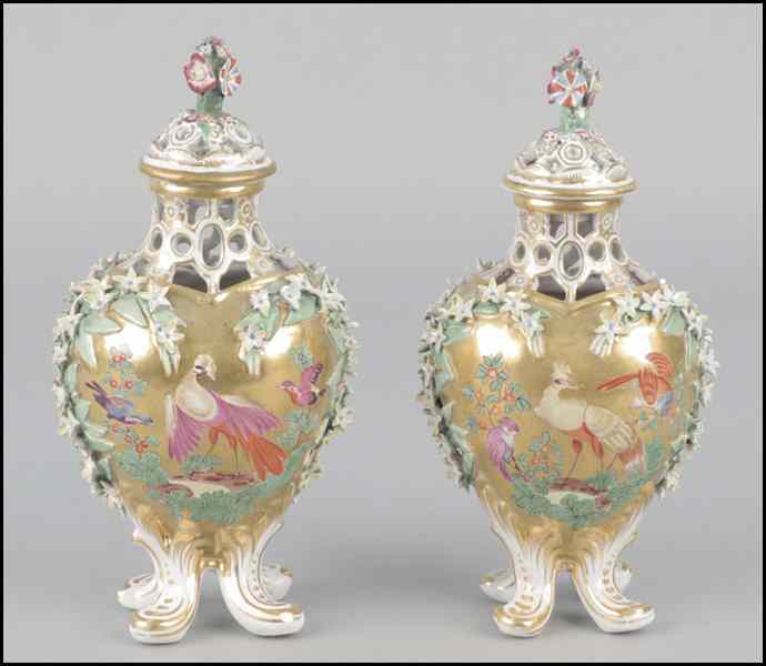 Appraisal: PAIR OF CONTINENTAL GILT AND RETICULATED PORCELAIN POTPOURRI Height ''