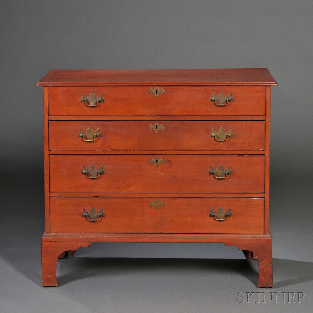 Appraisal: Red-painted Cherry Chest of Drawers probably Massachusetts c the molded