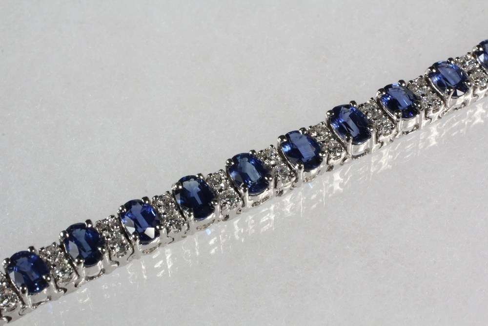 Appraisal: BRACELET - K White Gold Sapphire and Diamond Link Bracelet