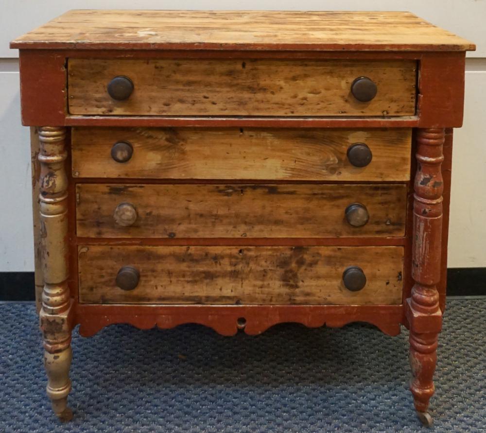 Appraisal: Empire Style Partial Red Painted Pine Chest of Drawers x